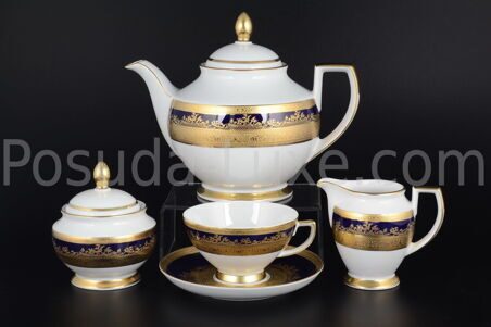 Чайный сервиз на 6 персон Falkenporzellan Constanza Cobalt Gold 17 предметов